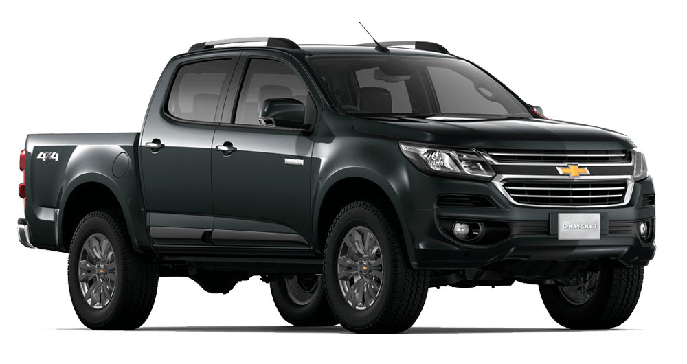 Chevrolet Colorado camioneta 4x4 color gris oscuro vista frontal lateral sobre fondo blanco