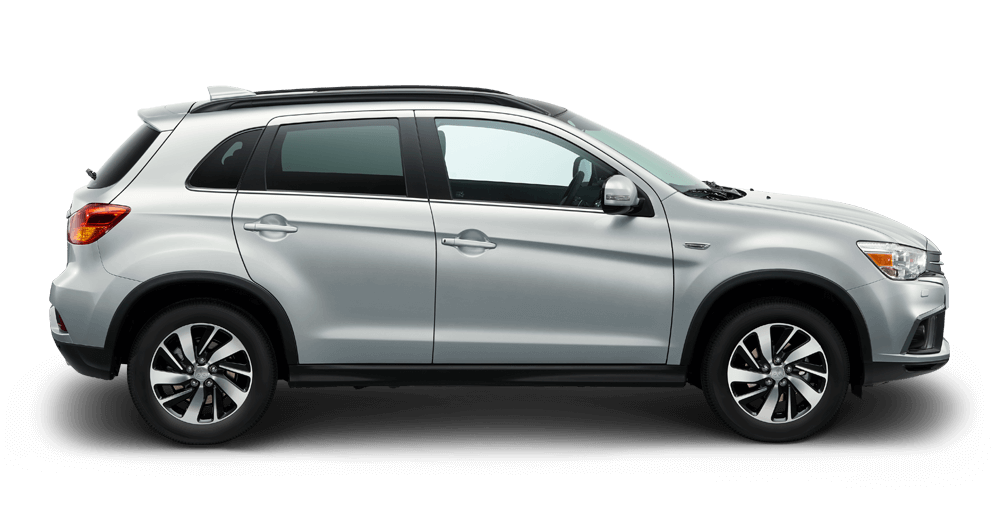 Mitsubishi ASX color plata metalizado, SUV compacto vista lateral derecha sobre fondo blanco