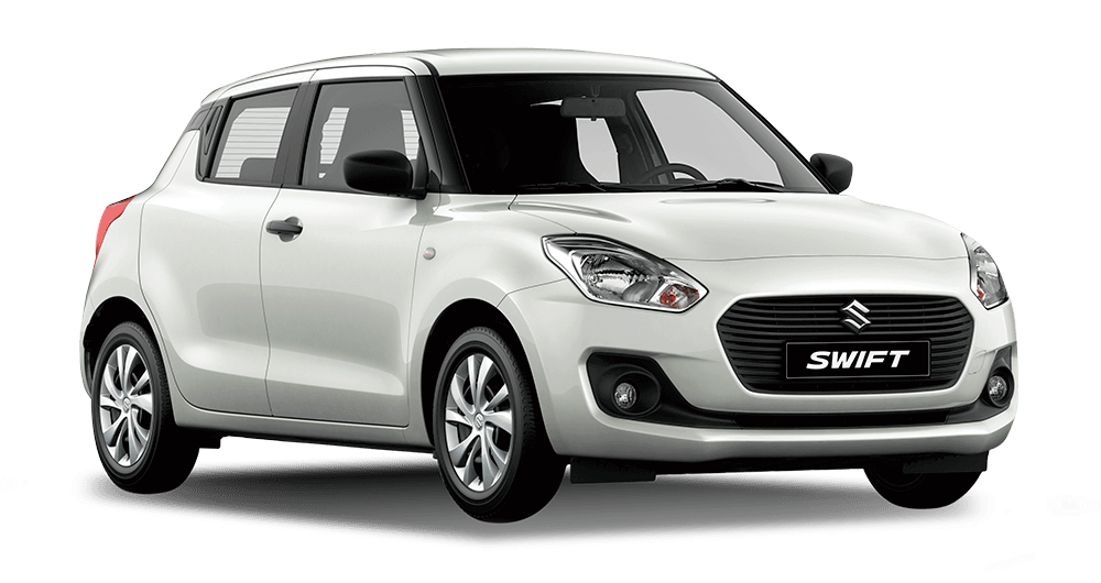 Suzuki Swift color blanco vista frontal lateral sobre fondo blanco