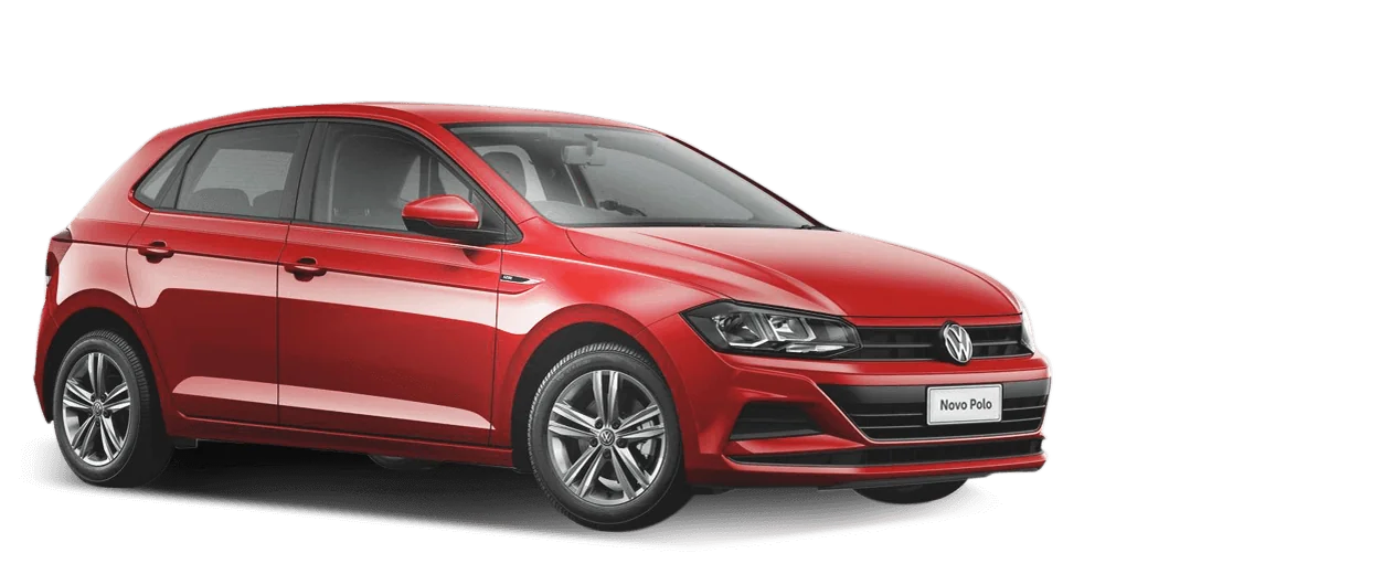 Volkswagen Polo rojo vista delantera lateral sobre fondo blanco