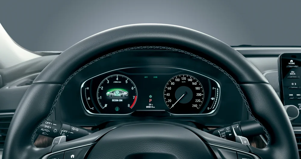 Panel de instrumentos digital Honda CR-V con velocímetro y modo Econ activo