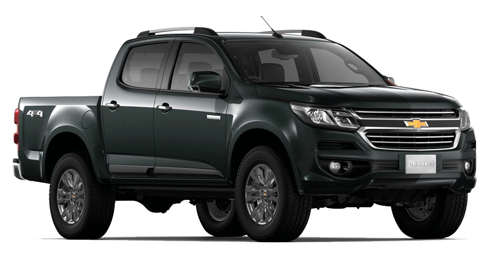 Chevrolet Colorado camioneta 4x4 color gris oscuro vista frontal lateral sobre fondo blanco