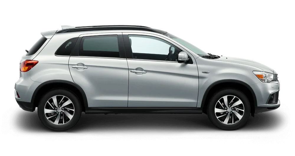 Mitsubishi ASX color plata metalizado, SUV compacto vista lateral derecha sobre fondo blanco