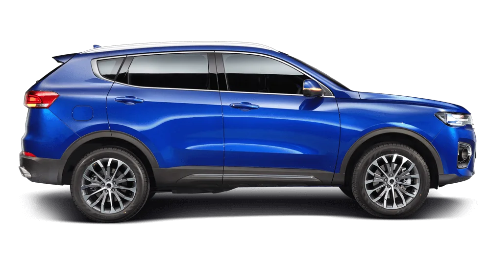 SUV Haval color azul vista lateral izquierda sobre fondo blanco con llantas deportivas